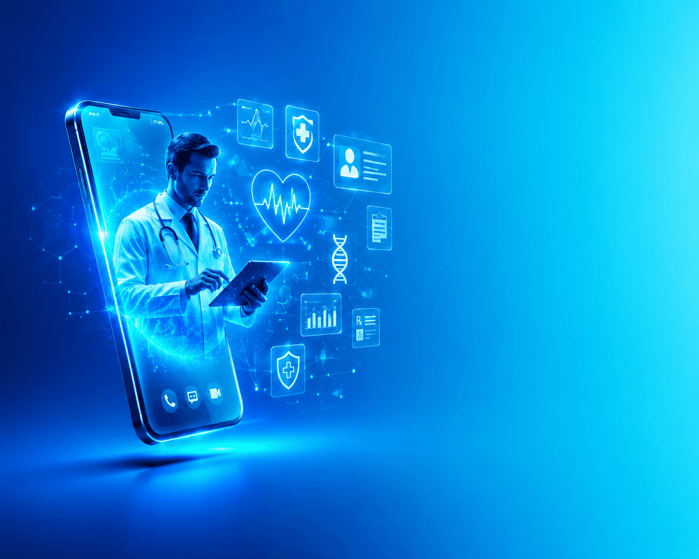 Illustration of a clinician using connected-care technology from a mobile device